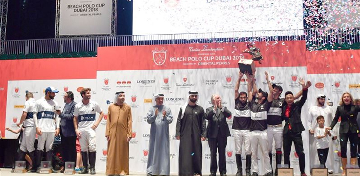 منصور بن محمد يتوج فريق تونينو لامبورغين ريزيدنس بطلا لبولو الشاطئ دبي 2018