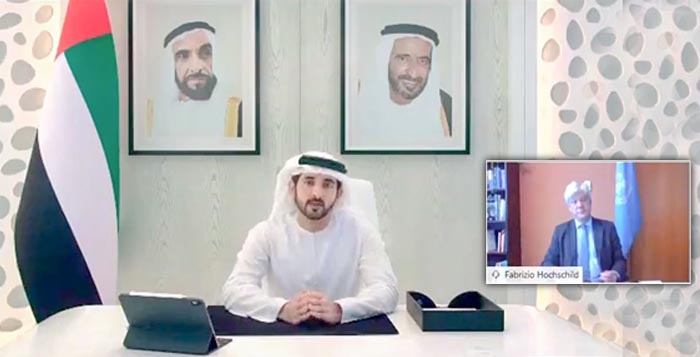 حمدان بن محمد يلقي كلمة في جلسة للأمم المتحدة بمناسبة إطلاق خارطة الطريق للتعاون الرقمي العالمي